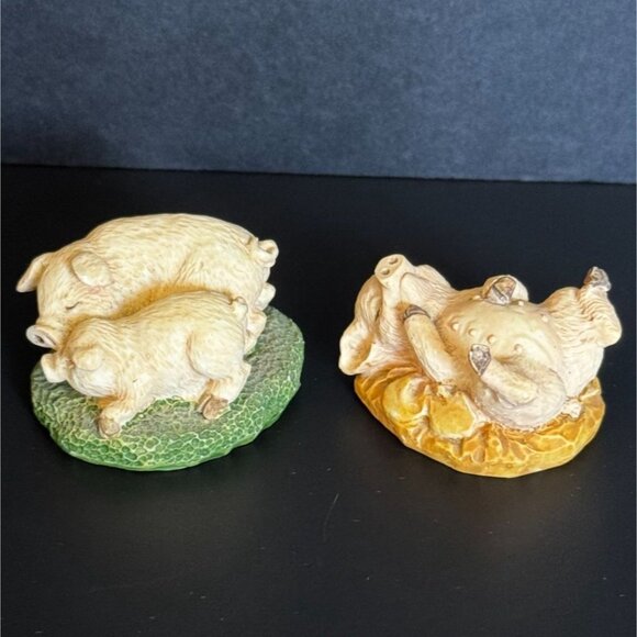 Adorable Pig Figurine Set Of 3 Farmhouse Style Resin Decor Featuring Playful & R - Picture 3 of 14